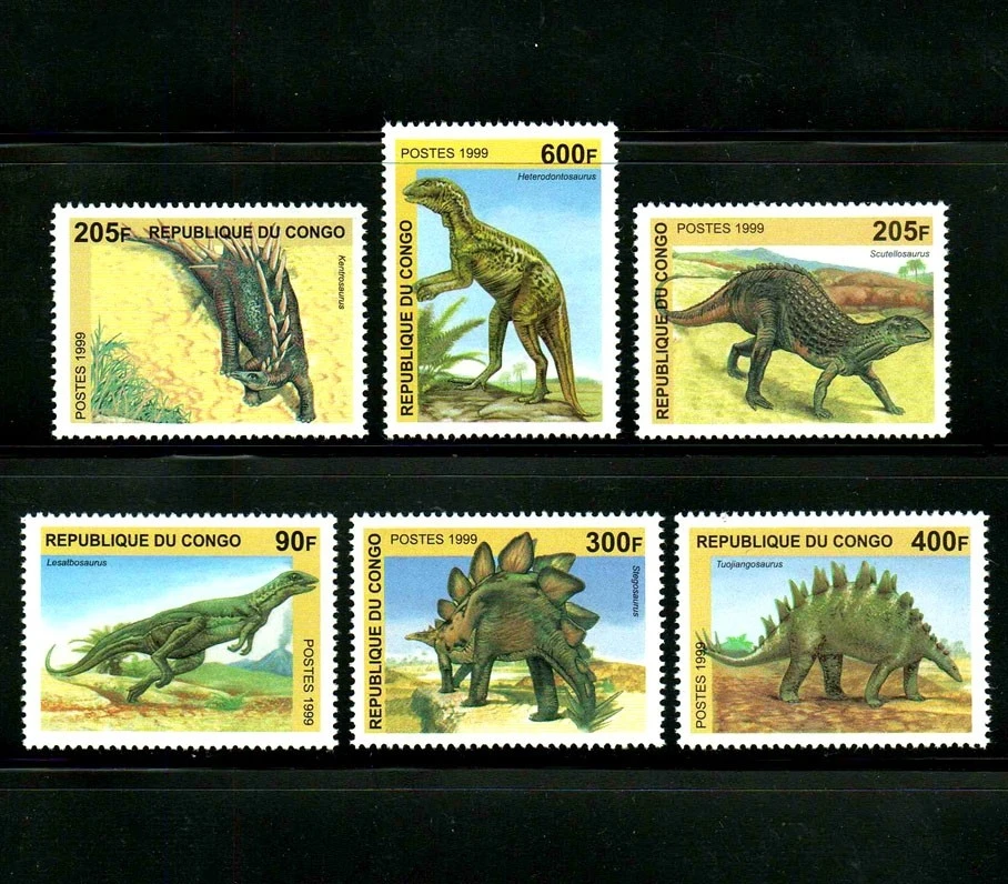 6Pcs/Set New Congo Post Stamp 1999 Prehistoric Dinosaurs Stamps MNH