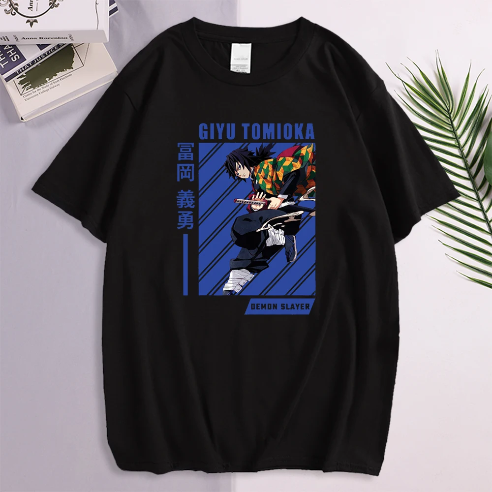 T Shirt Giyu Tomioka Cartoon Printed Manga Men's Tshirts Crewneck Fashion Shirts Men Short Sleeve High Quality Punk Tee Male