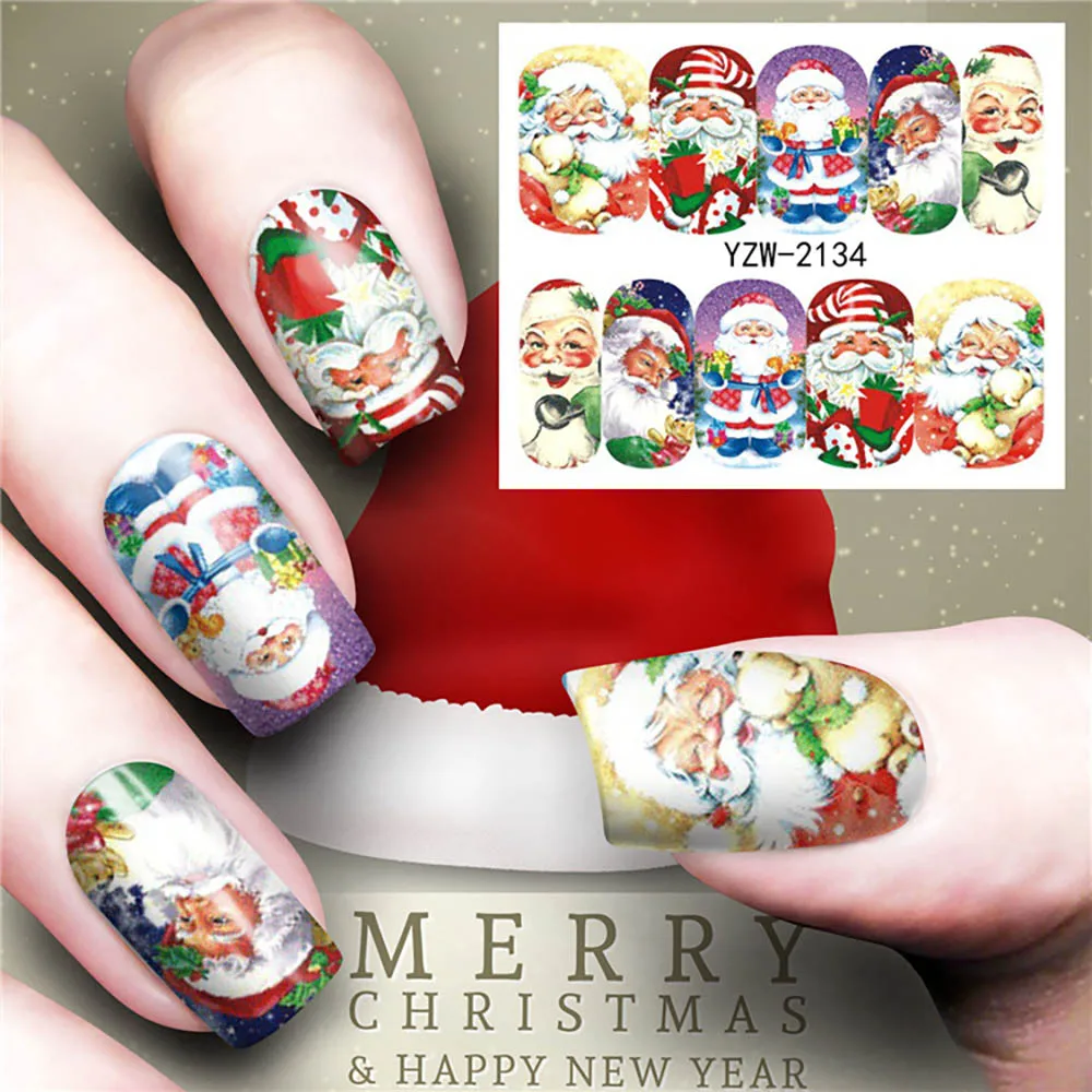 Kerstman Water Nail Stickers Nieuwe Water Decals Geluk Sticker Opa Kerst Volledige Decoratie Nail Stickers Voor Nagels