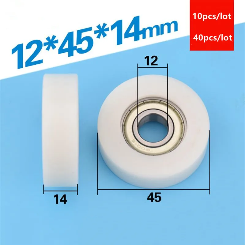 

10pcs/40pcs 12*45*14mm flat roller 6001ZZ 6001 bearing POM plastic coated pulley guide wheel 12x45x14