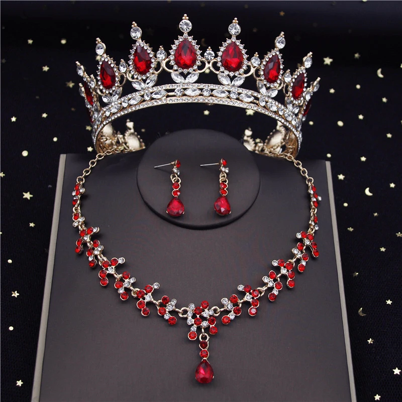 

Quality Crystal Bridal Jewelry Sets for Women Fashion Circle Earrings Necklace Set Bride Crown Tiaras Prom dubai jewelry sets