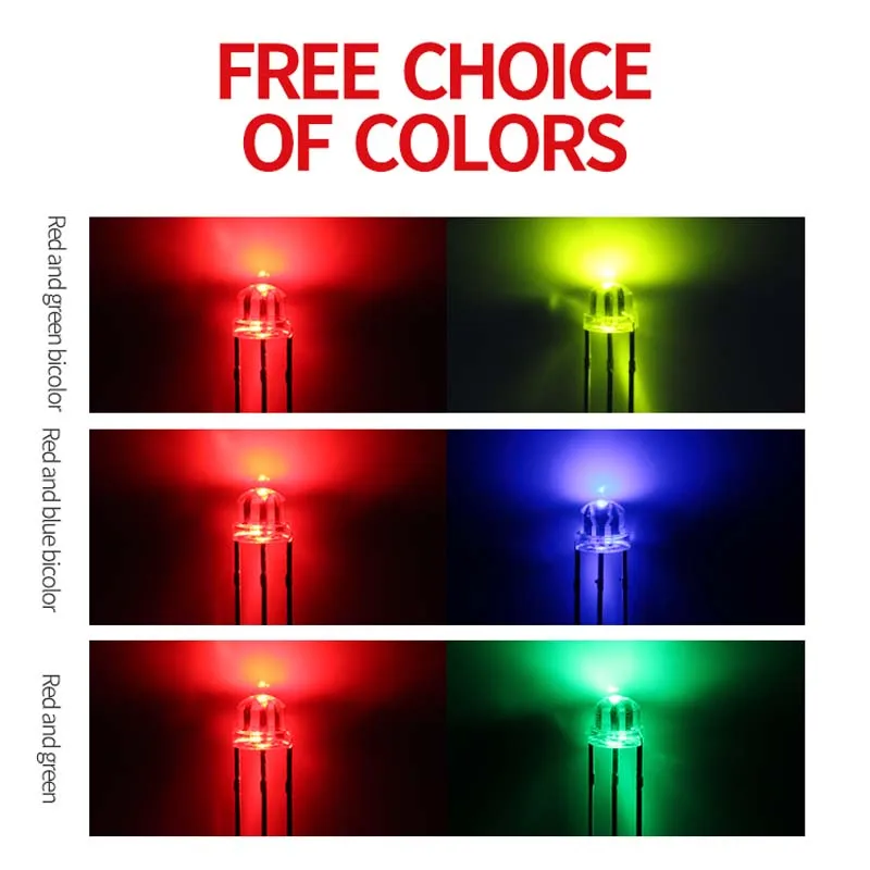 1000PCS 4.8mm Straw Hat Led 3-PIN Bicolor RED Blue AND GREEN Transparent /Diffused  Co Catehode And Anode DIP LED