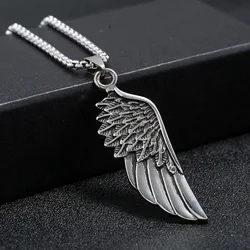 Personality Men's Women's Jewelry Vintage Cross Angel Wing Pendant Necklace  Long Stainless Steel Necklace Charms