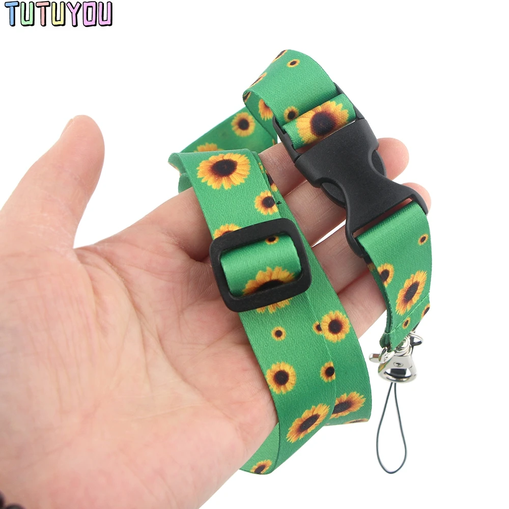 Sunflower Summer Lanyard Hot Style Hidden Credit Card Key Chain Gifts For Friends Student Phone USB Badge Holder Necklac