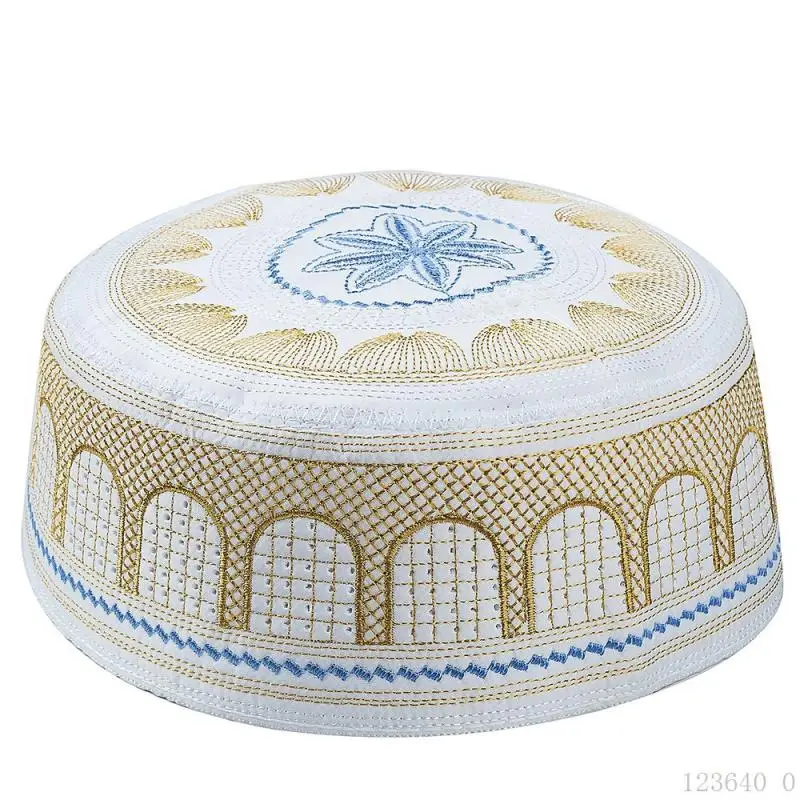 Cotton Embroidery Caps for Muslim Men, Prayer Flap Hats, Leisure Caps, Saudi Arabia Eid Festival Hat, Saudi Arabia