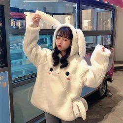 6 8 10 12 14 Year Girls Hoodies Cute Rabbit Ears Hooded Girls Coat Spring Autumn Fleece Kids Sweatshirt Children Outerwear & Bag