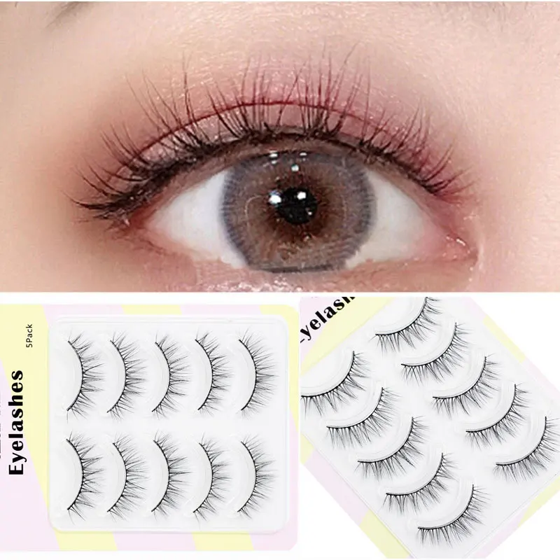 Eye Makeup Accessories 5 Pairs Super Light Lashes Thin Eyelashes Simulated Fake Eyelash Beginner Makeup Tools Cross Eyelashes