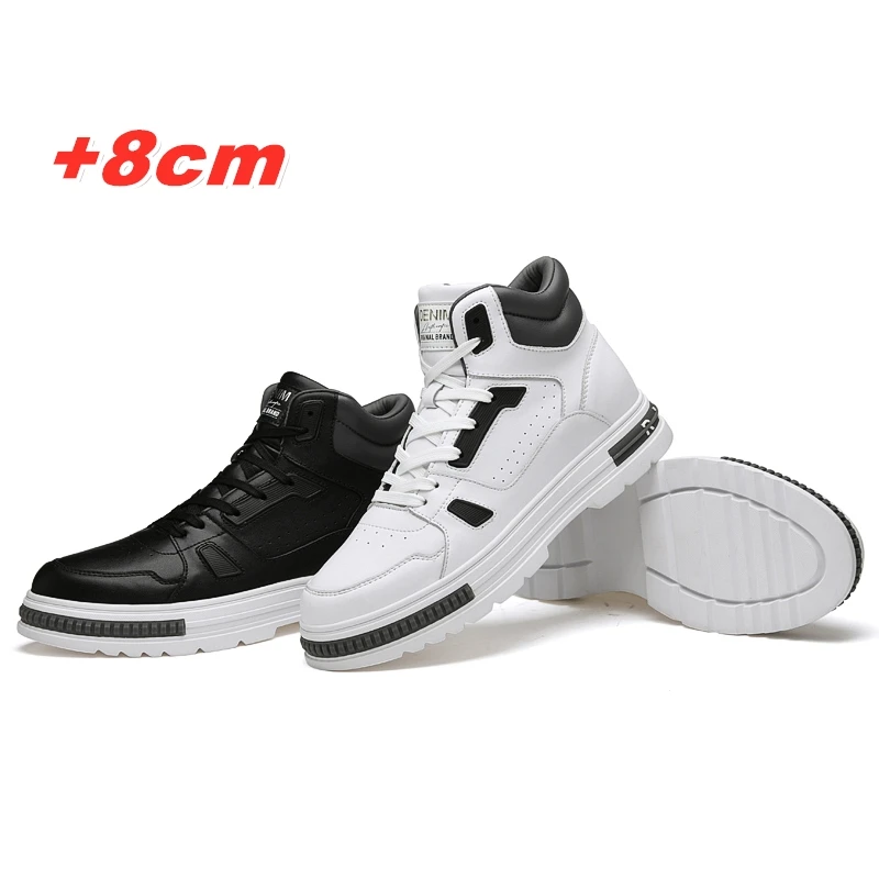 FUQIAO New High Top Elevator Shoes Casual Men Sneakers Heightening Height Increase 8cm Cow Split Leather Leisure Designer Shoes