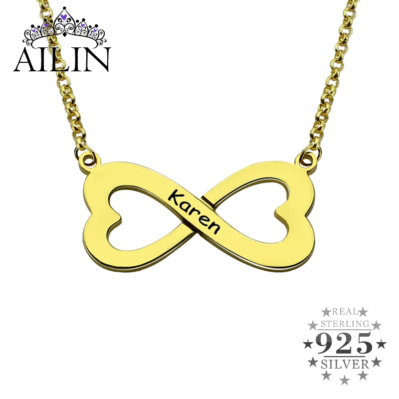 

AILIN, сердце, бесконечность, гравировка, персональная Дата года, имя, ожерелье, Подвеска для женщин, Стерлинговое Серебро 925 пробы, украшения в подарок на Новый год