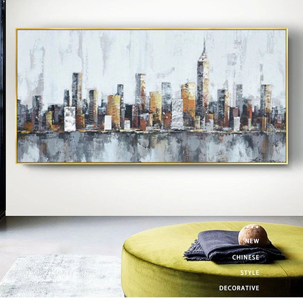 

Pure Hand-Painted Oil Painting Northern Europe Light Luxury Style Decorative City Palette Knife Oil Painting Art Paintings Mural