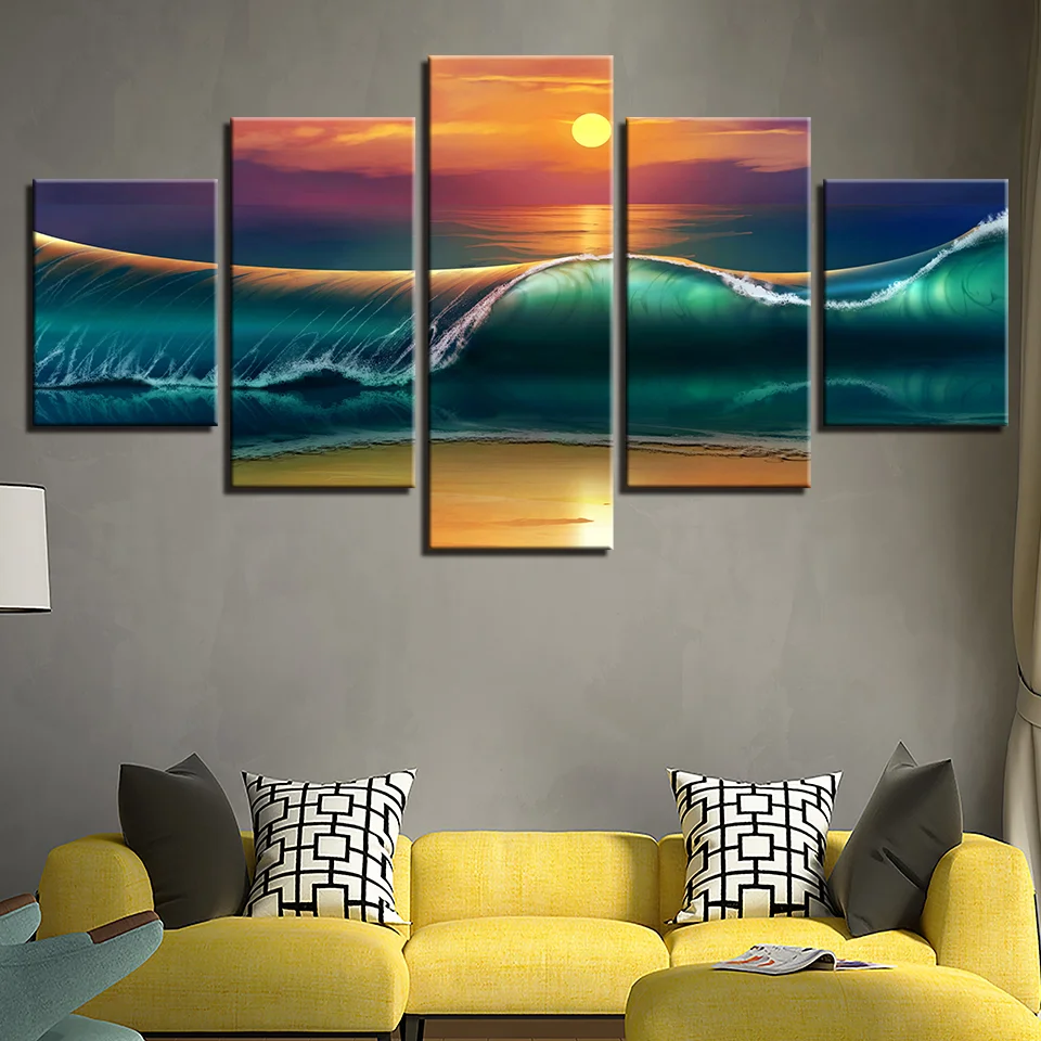 

5 Pieces Sunset Beach Seascape Modern HD Prints Pictures Canvas Poster Wall Art Paintings Home Decor Living Room Decoration