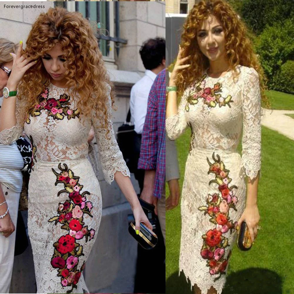 2019 Myriam Fares Lengan Panjang Ibu dari Pengantin Wanita Gaun Renda Formal Ibu Malam Tamu Pesta Gaun Plus Ukuran