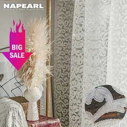 NAPEARL European Style Jacquard Design Home Decoration Modern Curtain Tulle Fabrics Organza Sheer Panel Window Treatment White