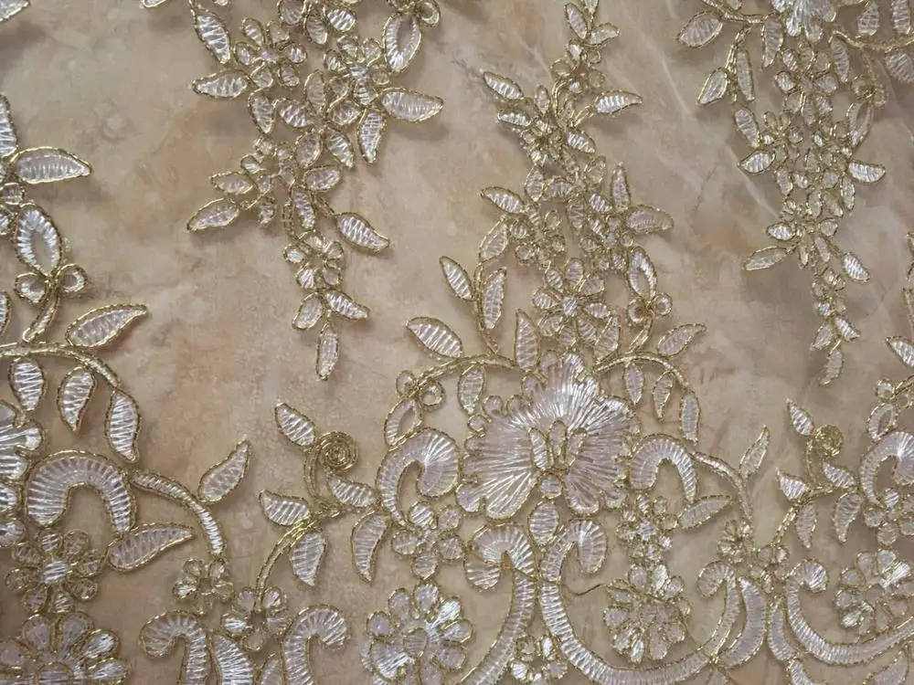 Delicate 1Yard Gold Cording Fabric Flower Venise Venice Mesh Lace Trim Applique Sewing Craft For Bride Wedding Dresses 23cm