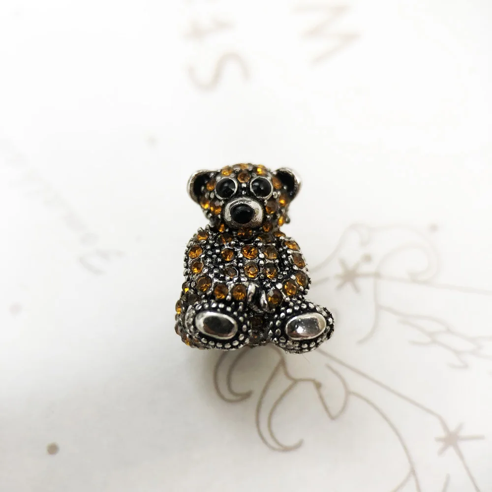 Beads Brown Teddy Bear 925 Sterling Silver Charm Europe Jewelry Cute Gift For Women & Men