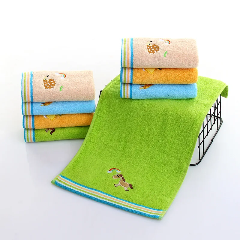 Premium Cotton Handkerchief for Children, Face Towel for Kids, Bathroom, Skin-Friendly, Animal Embroidery, Machine Washable