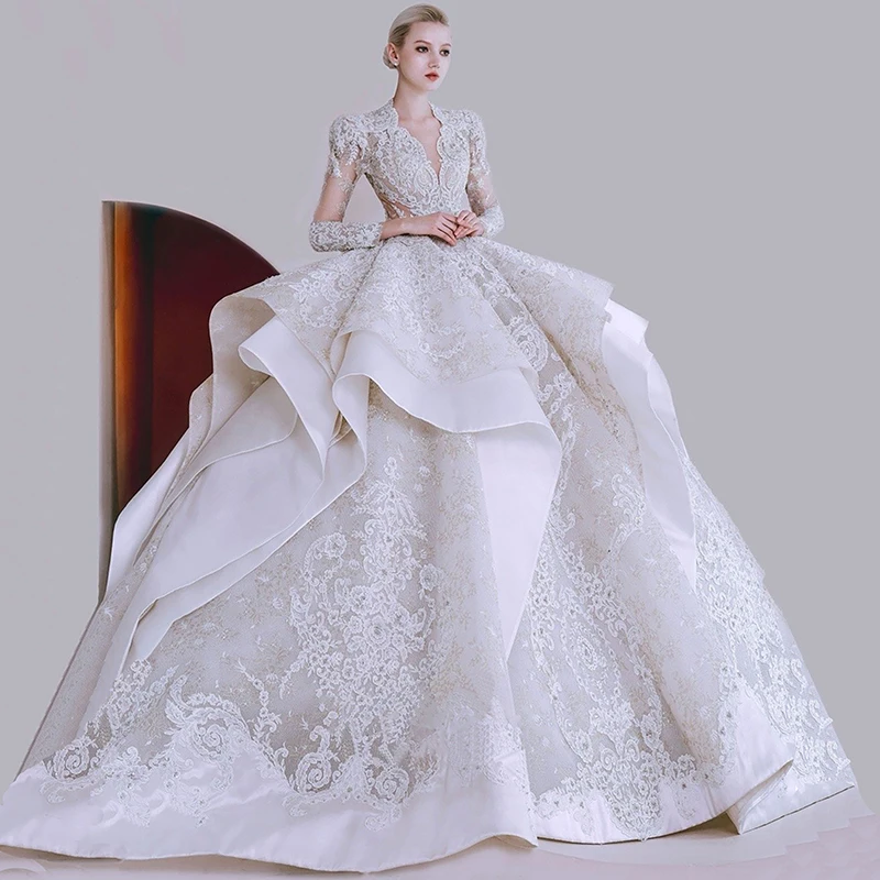 Dubai Saudi Arabia Princess Celebrity Maternity Dresses Wedding Dress Luxury Long Sleeve Bride Dress Wedding Gowns Bridal Dress