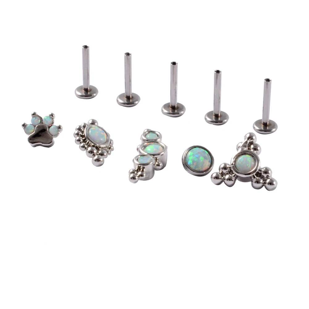 1Set  Surgical Steel 16G Opal Nose Piercing Ring Cluster Ear Tragus Helix Cartilage Septum Clicker Daith Earring Labret Piercing