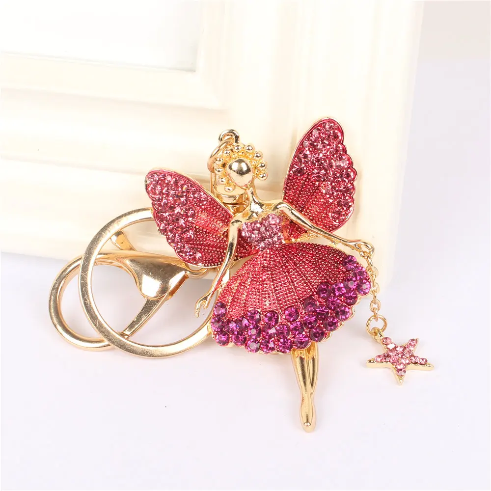 Angel Ballet Girl Star Keychain Rhinestone Crystal Pendant Charm for Handbag Purse Bag Carkey Gift