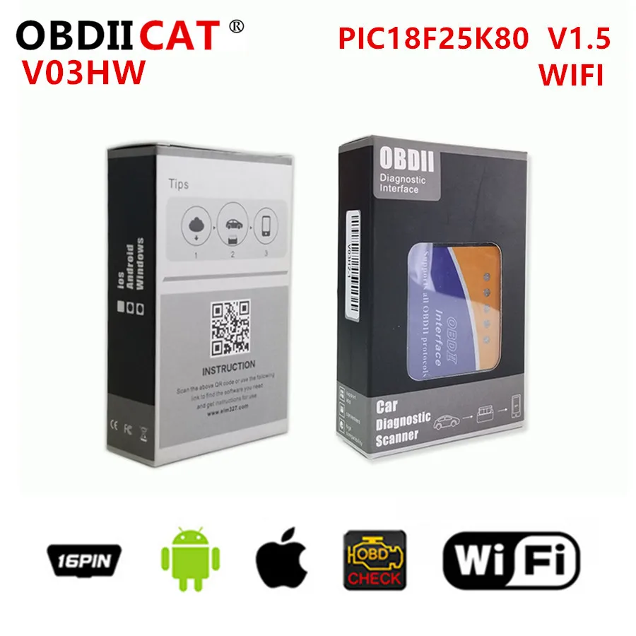 

V03HW OBD2 WiFi elm327 v1.5 +PIC18F25k80 Chip ELM 327 Car Styling Fault Diagnostic Tool Upgraded Version OBD Code Scanner