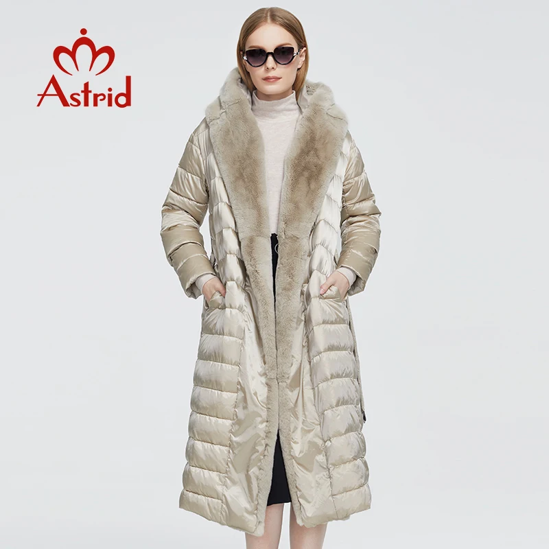 Astrid 2022 New Winter Women\'s coat women parka long warm Jacket with Rabbit fur hood large sizes female clothing Design ZR-7518