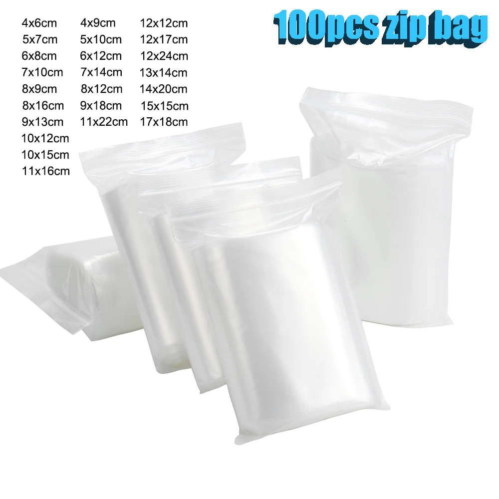 100Pcs Clear Zip lock poly Bags Thick Plastic Reclosable Ziplock Small Jewelry Package Storage Bag