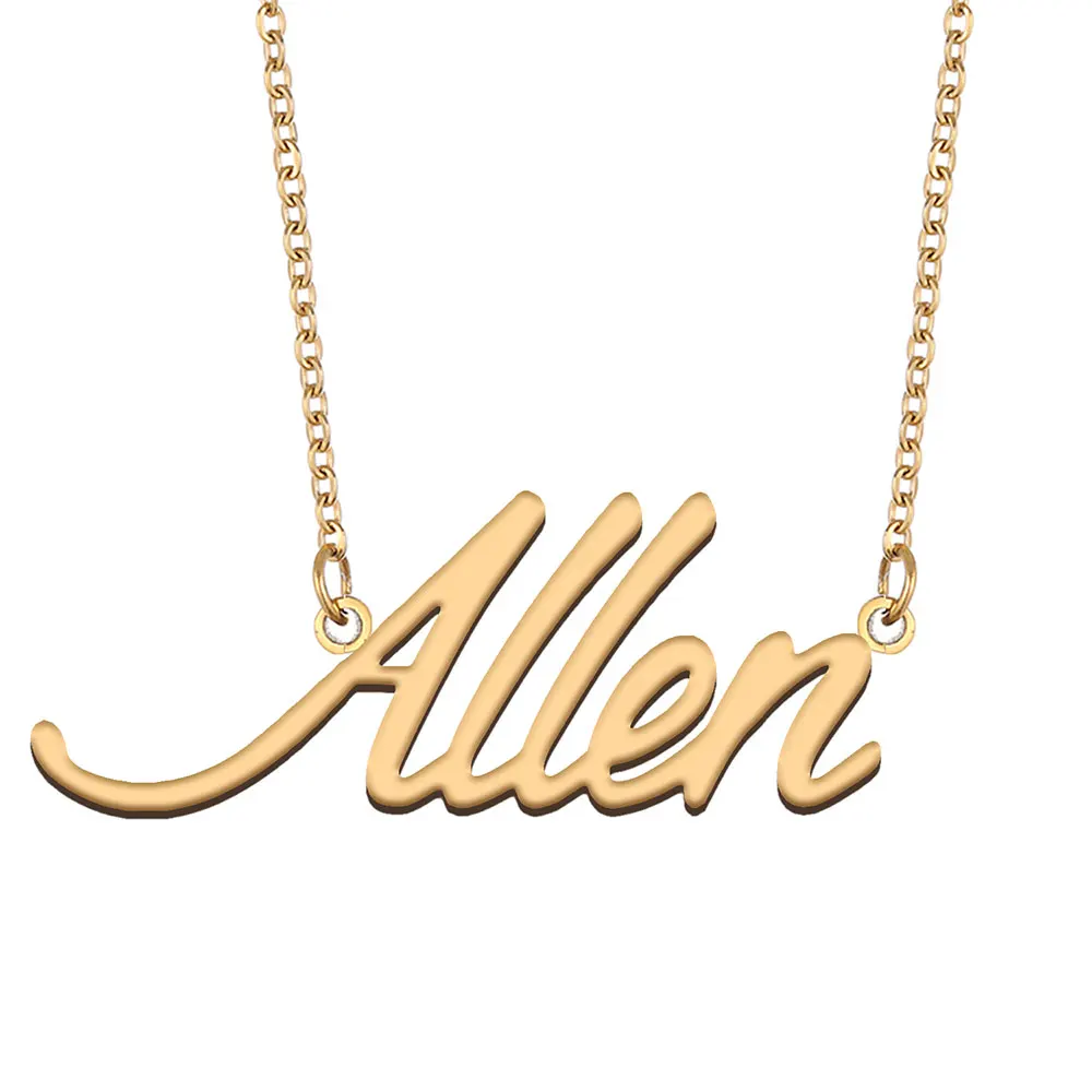 Allen Name Necklace Women Personalized Stainless Steel Jewelry Gold Plated Nameplate Pendant Femme Mothers Girlfriend Gift