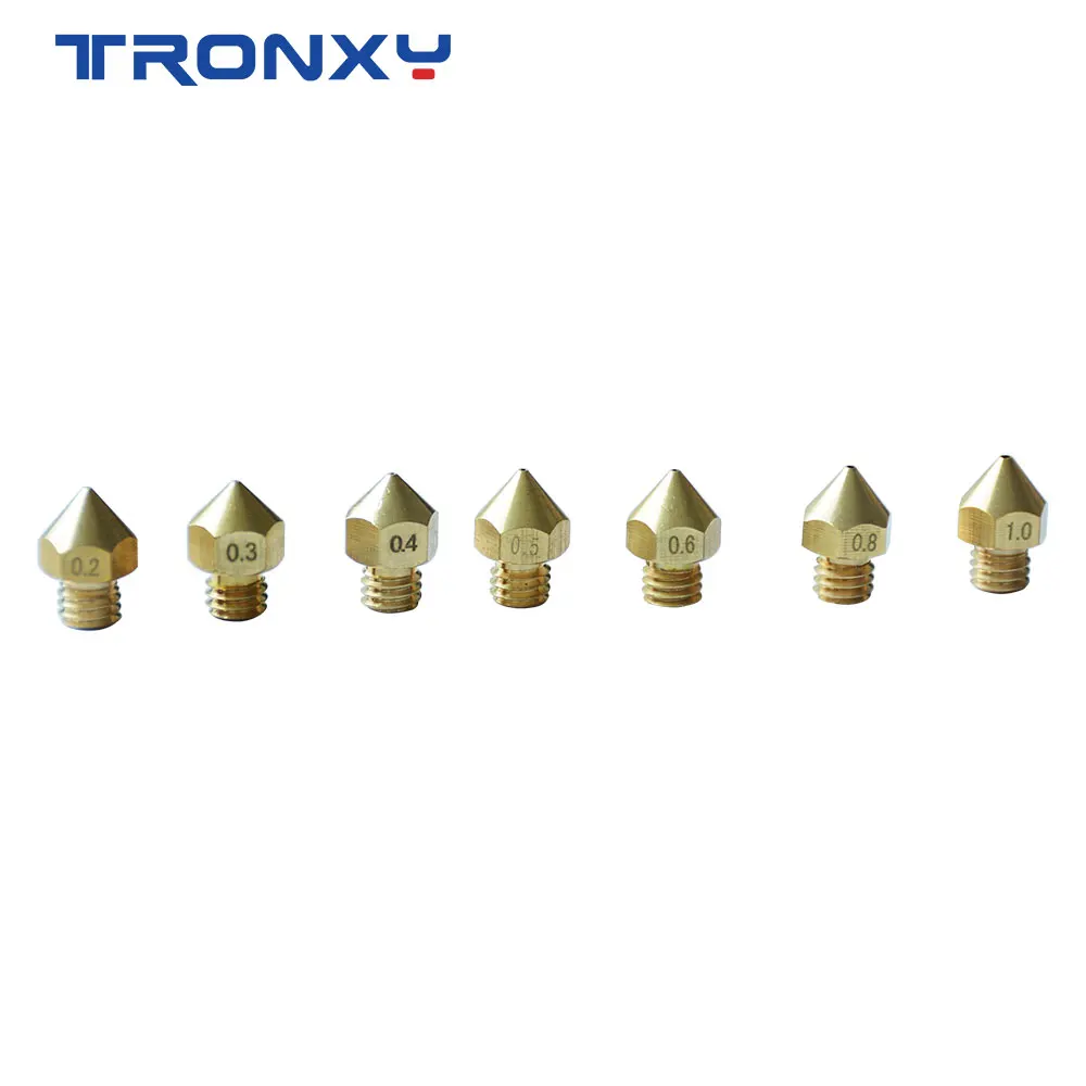 TRONXY 1PC MK8 M6 Nozzle 0.2 0.3 0.4 0.5 0.6 0.8 1.0mm J-head Extrusion Nozzle For 1.75mm Filament 3D Printer Copper Nozzle