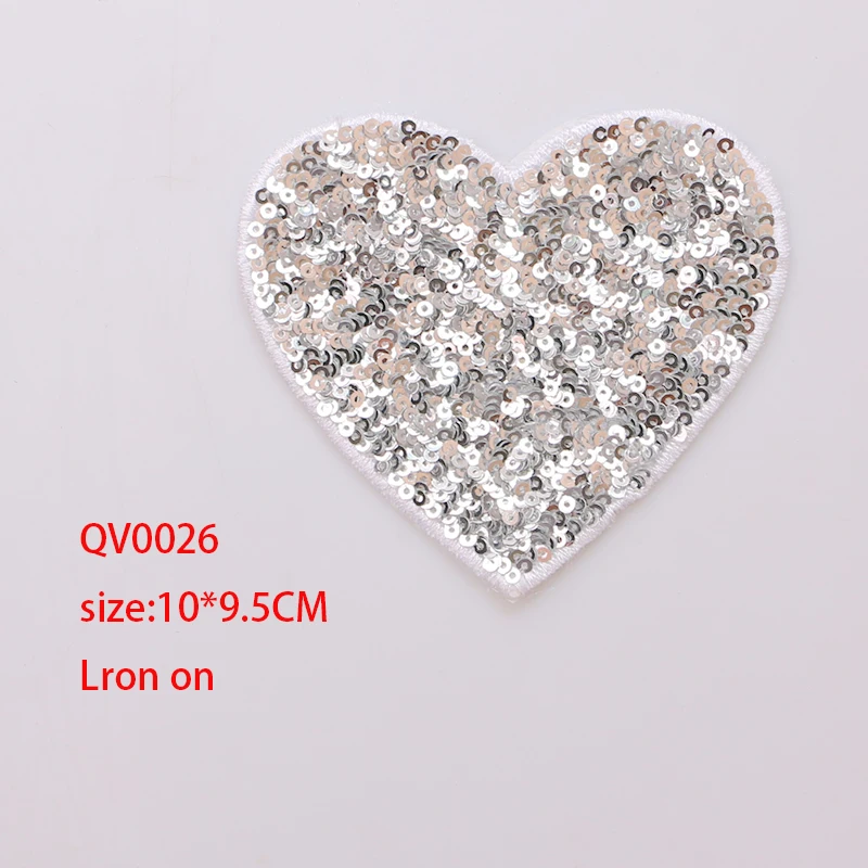 1PCS Sequins heart shaped icon Embroidered Iron on Patches for Clothing DIY Stripes Clothes Patchwork Stickers Custom Badges