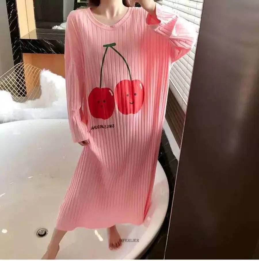 Plus Size 5XL 120KG Women Sleep Dress Long Sleeve Nightgowns Autumn Casual Night Dress Ladies Home Dressing Sleepwear Nightwear