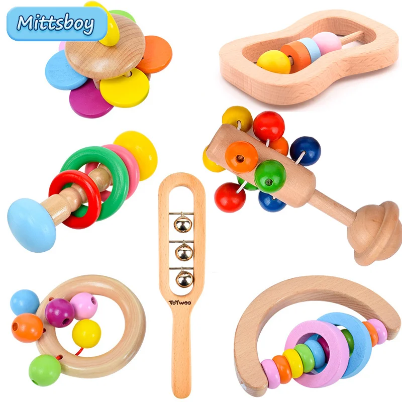 2022 Baby Hand Montessori Rattle Wooden rattle Hand bell Orff Musical Instruments Intellectual Learning Toy Educational toy Gift