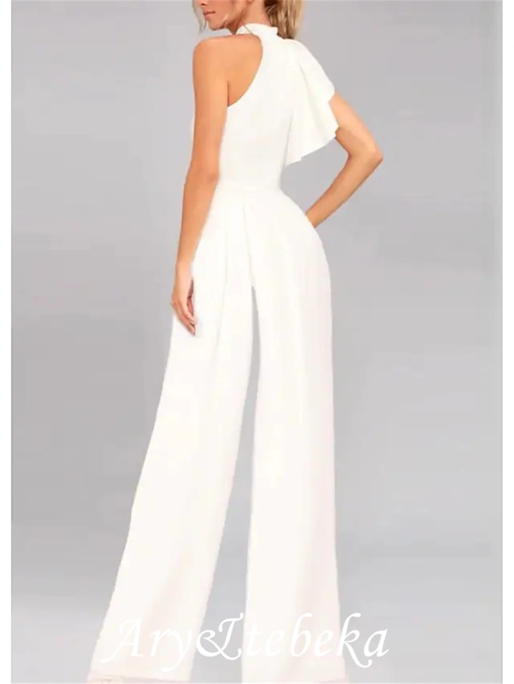 Macacões branco elegante noivado vestido de baile um ombro sem mangas até o chão cetim com draping 2021