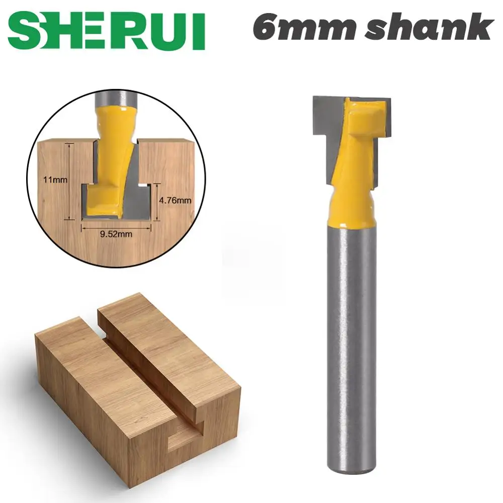 1pc 6mm shank T-Slot Cutter Router Bit Set Hex Bolt Key Hole Bits T Slotting Milling Cutter for Wood Woodworking