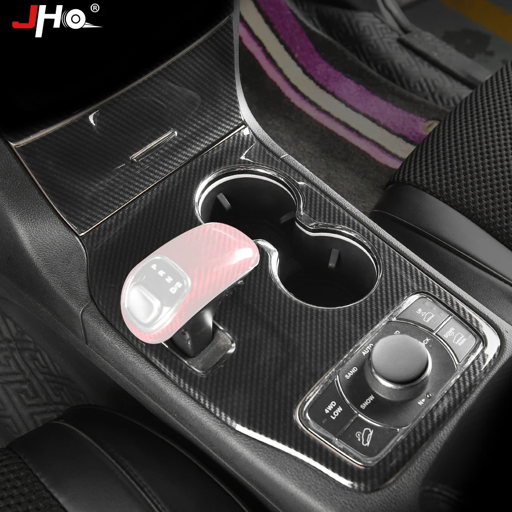 JHO Carbon Grain Gear Shift Water Cup Holder Panel Cover Trim For 2014-2015 Jeep Grand Cherokee Limited Overland Altitude WK2