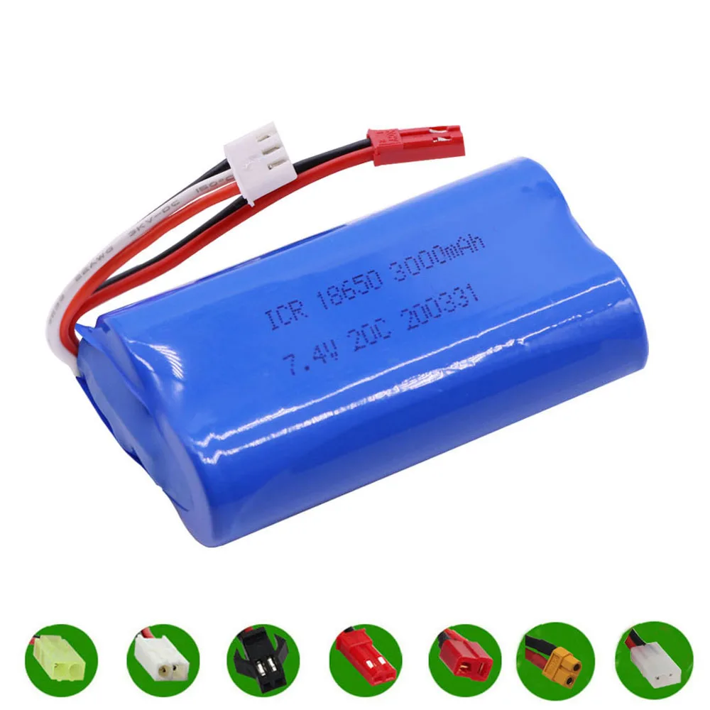 

7.4V 3000mAh 2S 18650 lipo battery For Udi U12A Syma S033g Q1 H100 H101 H102 H103 FT009 rc boats model parts EL-2P/SM/JST/T Plug