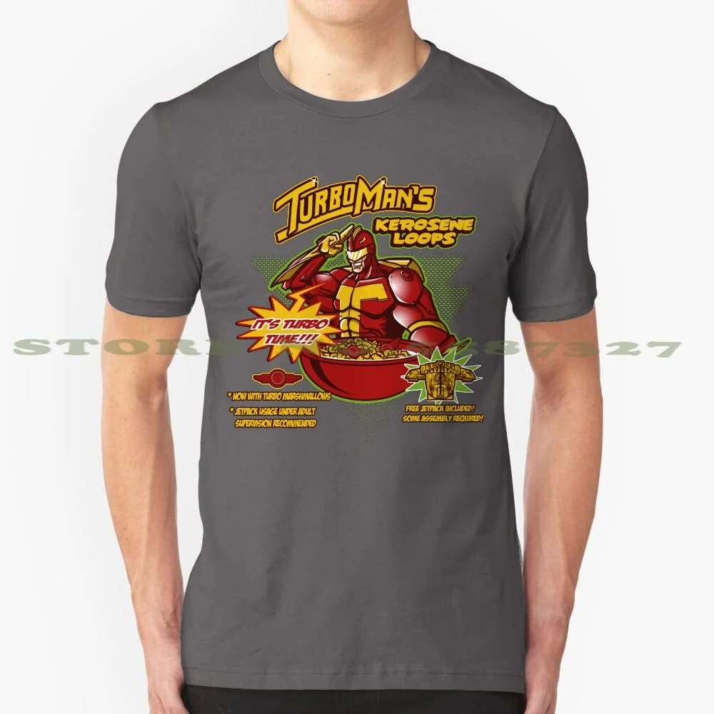 Kerosene Loops 100% Cotton T-Shirt Turboman Arnold Kerosene Jingle Christmas Cereal Box Spoof Loops Popart