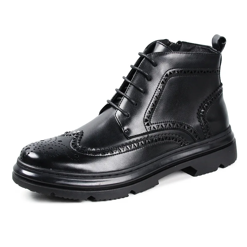 famous brand men casual business wedding formal dress cow leather boots brogues shoes bullock style platform bottine ankle botas