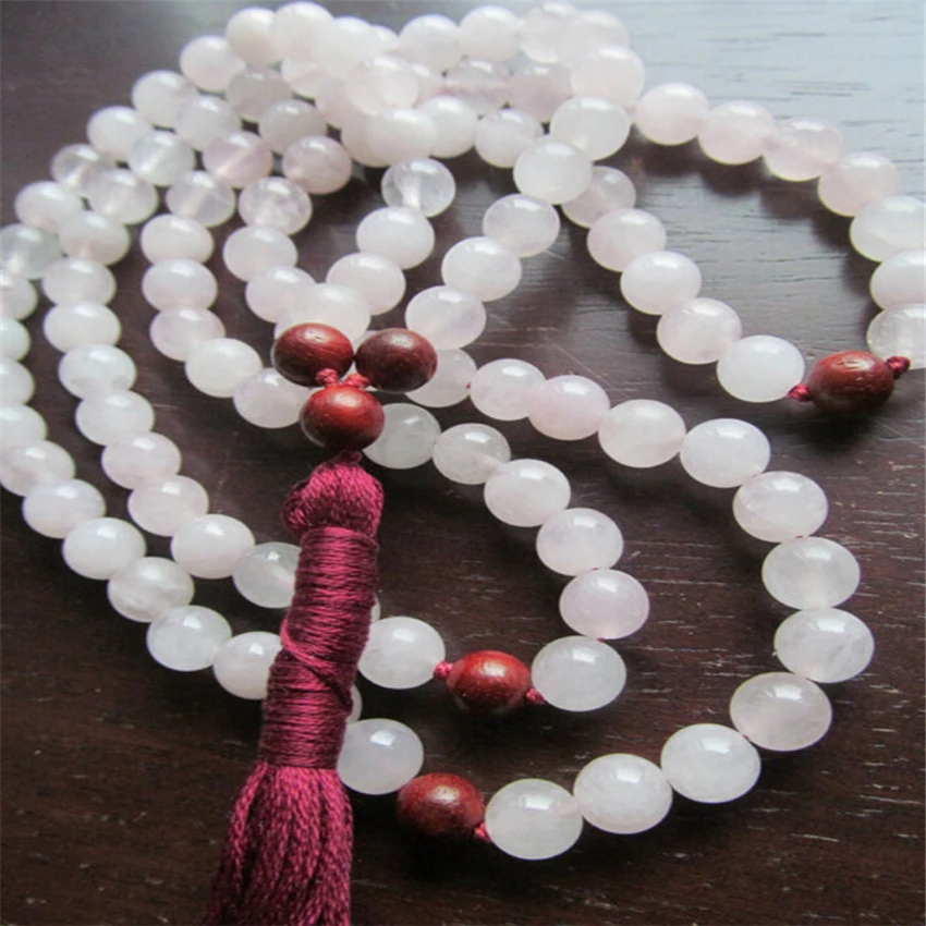 

8mm Pink crystal Gemstone Mala Bracelet 108 Beads Tassel Healing Gemstone Chakas Handmade spirituality Buddhist Zazen Buddhism