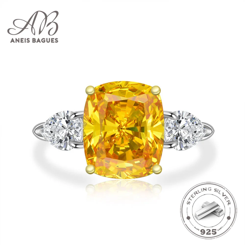 

Aneis Bagues Classic 100% 925 Sterling Silver 10* 12 MM Citrine Gemstone Wedding Engagement Diamonds Ring Fine Jewelry Wholesale