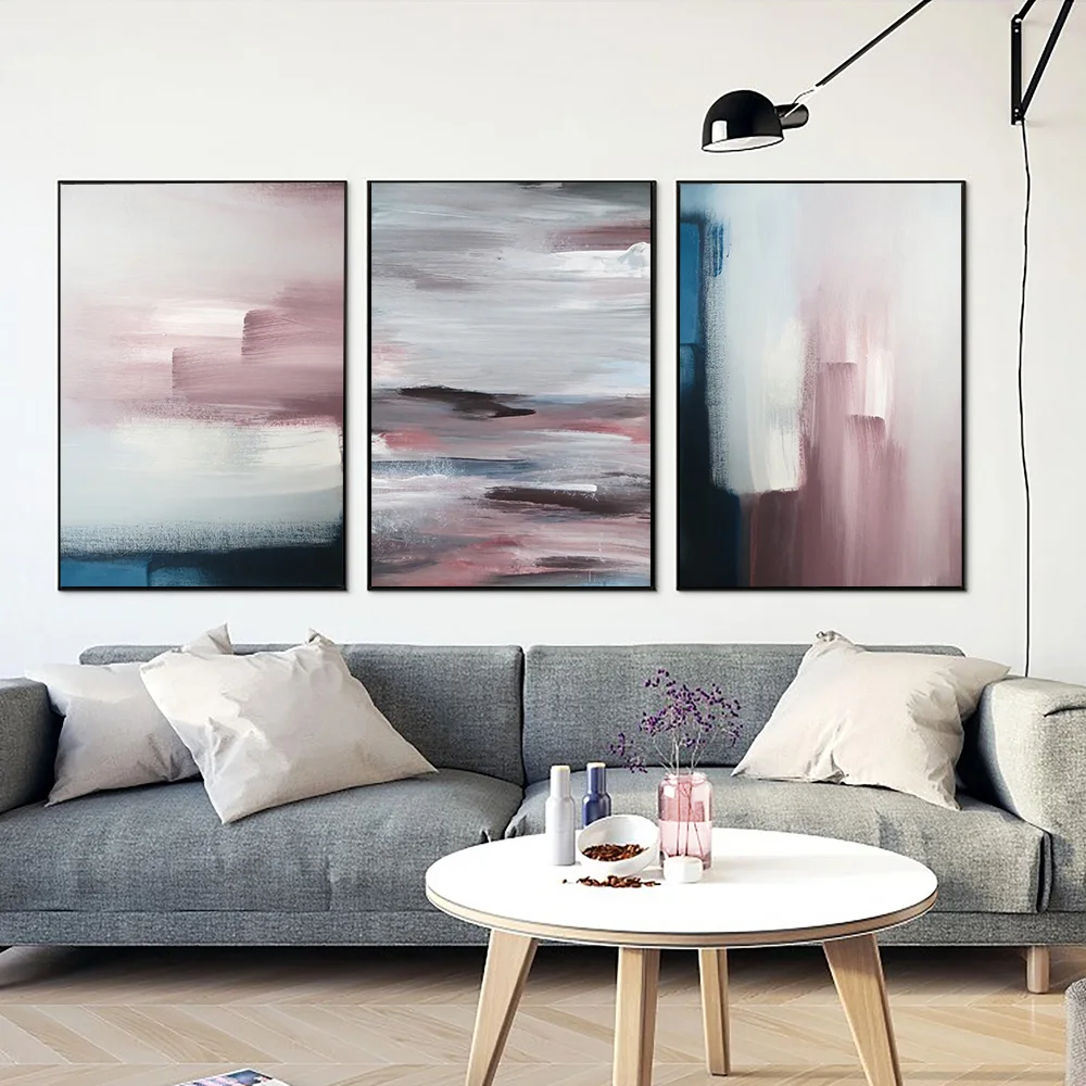 Abstract Navy & Blush Pink Art Prints Canvas Painting Abstract Posters Prints Wall Art Pictures for Living Room Home Decoration