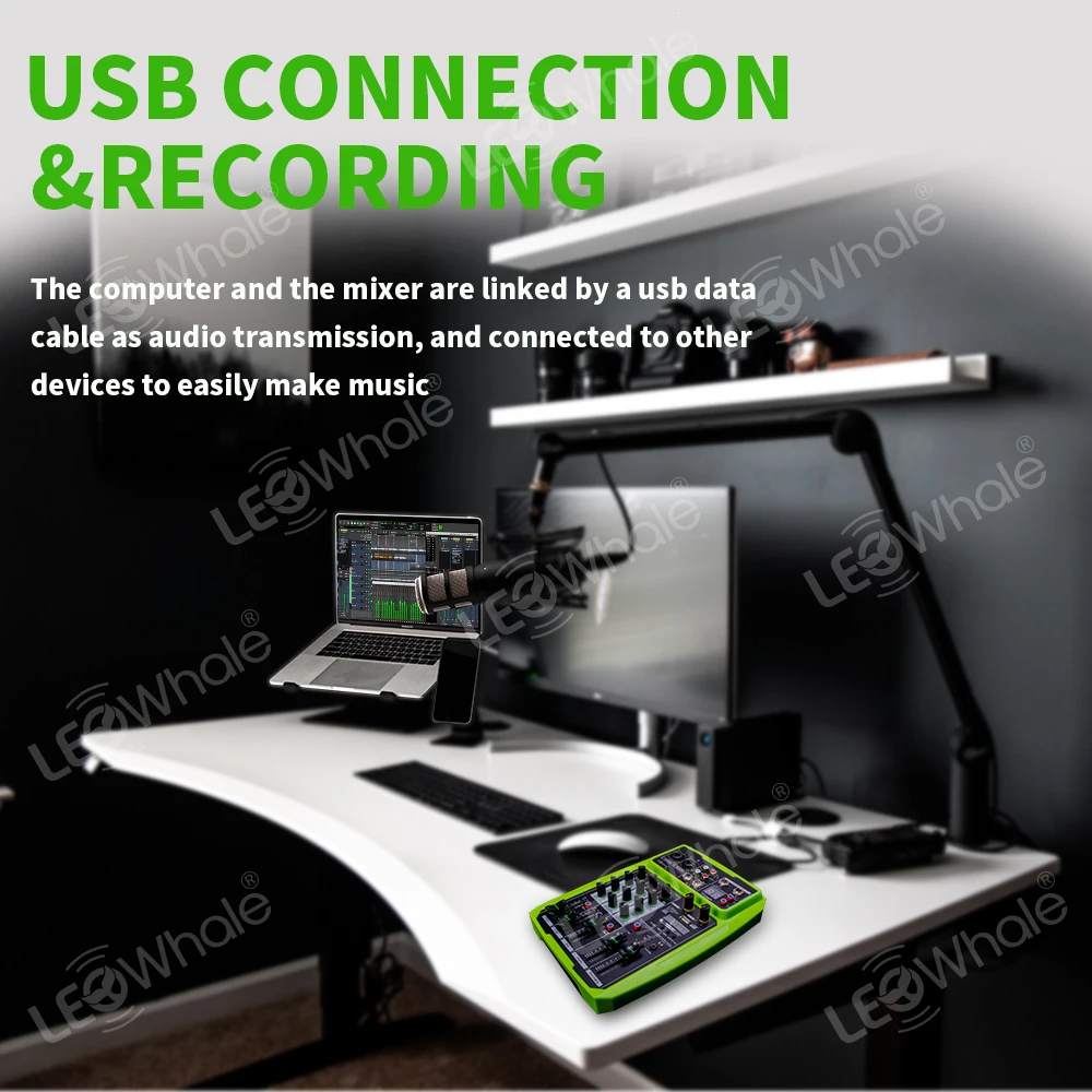 Professional 6 Channel Audio Portable Mixer Interface DJ Mixing Console Karaoke With16DSP Digital Effects Bluetooth Monitor