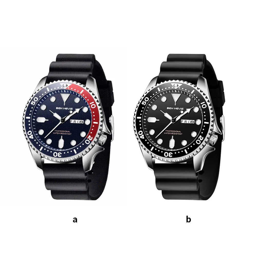 Fashion Men Waterproof Quartz Watch Adjustable Silicone Watchband Date Calendar Wrist Watches Multi Function Quartz Watch