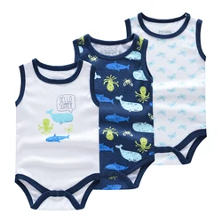 High Quanlity 3pcs/pack Newborn Boy Baby's Set Sleeveless Bodysuit 100% Cotton Comfortable Cartoon Print Infant Clothes