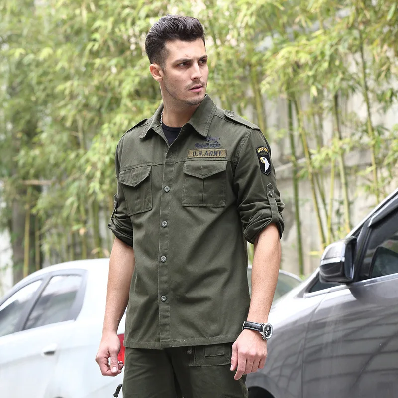 

Мужская рубашка-карго в американском стиле, хлопковая повседневная тактическая рубашка с длинным рукавом, камуфляжная походная одежда, военная форма