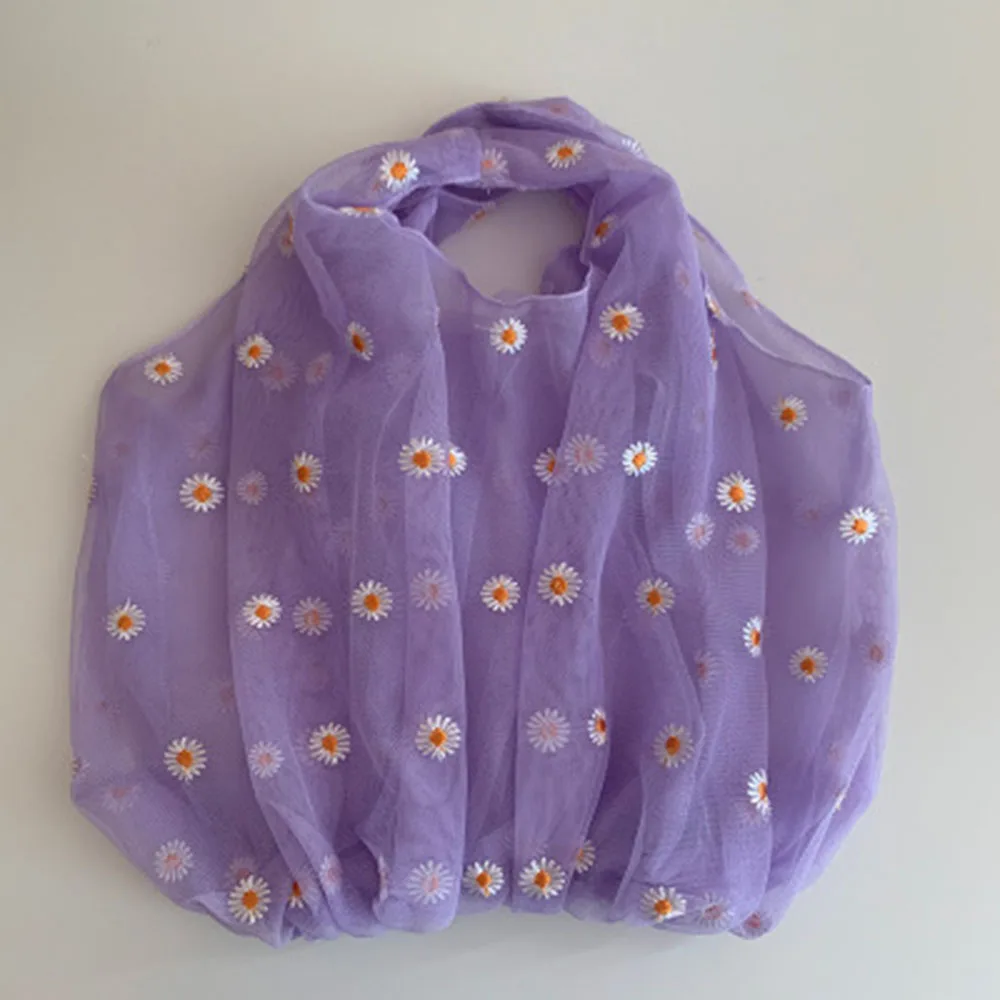 Sac à Main Brodé de Fleurs en Organza, Décontracté, Pliable, pour le Recyclage, Shopping, pour Femme, Sacs d\'Épicerie, pour les Voyages, pour