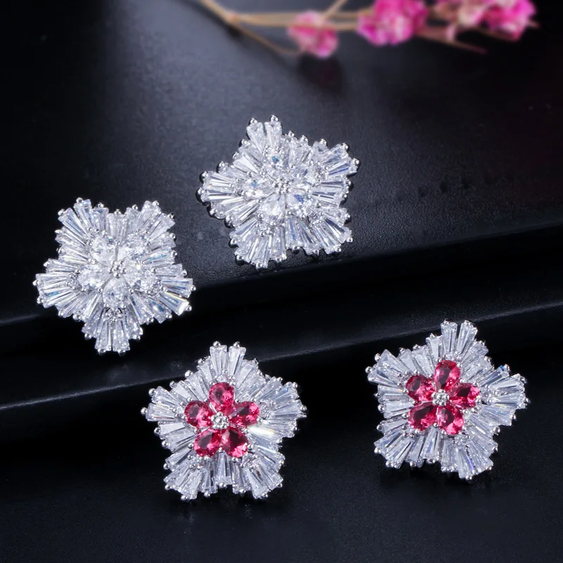 CWWZircons Marken-Damenmode Zirkonia Schneeflocken-Anhänger Halskette Ohrring-Sets für Frauen Party Geschenk Schmuck Großhandel T0037 – Detail 9