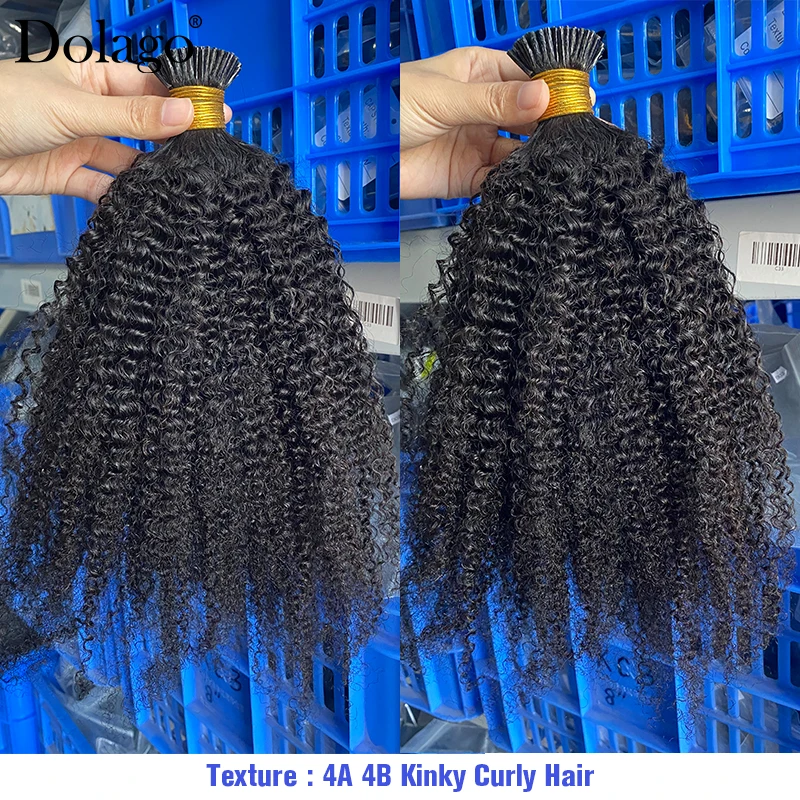 4A 4B Afro Kinky Curly I Tip Microlinks Brazilian Virgin Human Hair Extensions I Tips Bulk Hair Natural Black Color For Women