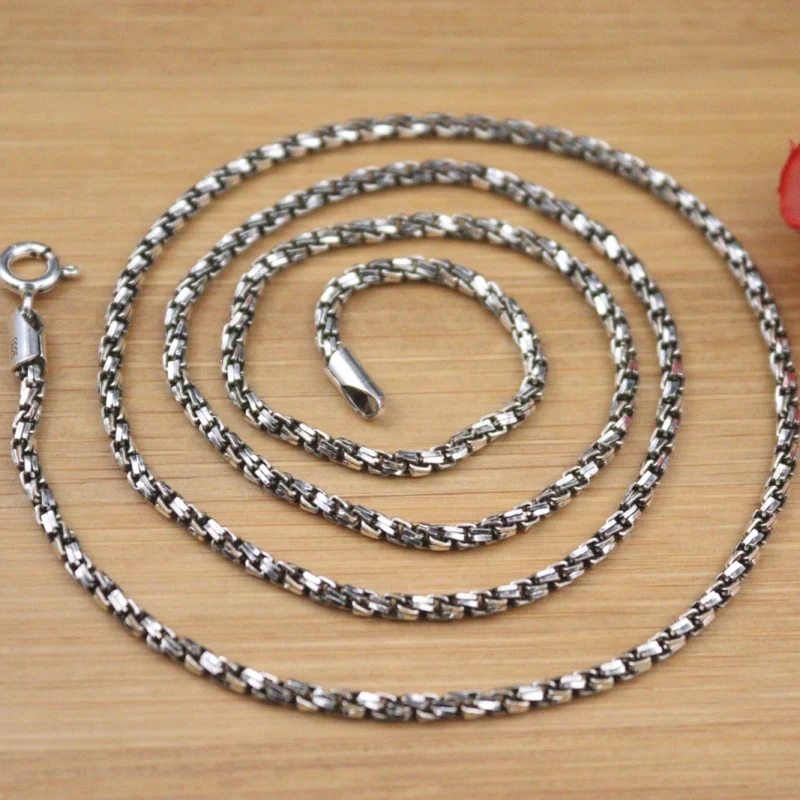 

New Fine Pure S925 Sterling Silver Chain Women Men 2mm Hollow Bead Link Necklace 50cm 9-10g 20inch