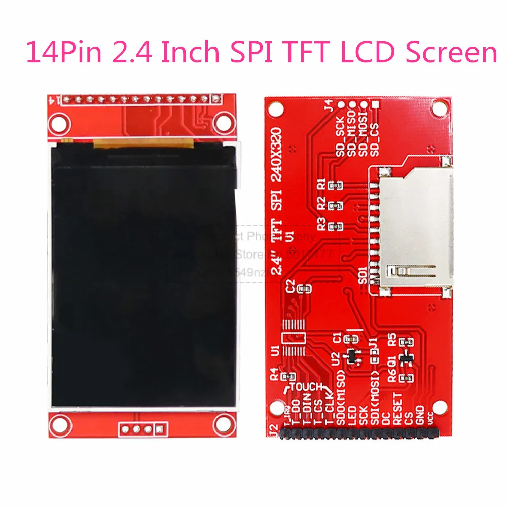 14Pin 2.4 Inch SPI TFT LCD Screen Serial Port Module 240x320 5V 3.3V PCB Adapter Micro SD Card LCD Display for Arduino