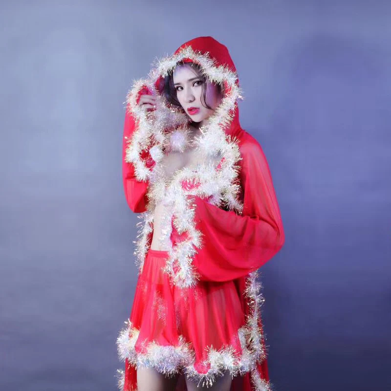 Fonkelende Rode En Witte Bikini Pak Stage Performance Kostuum Bar Concert Dj Zanger/Danser Kostuum